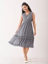 Grey Chiffon Brasso Swiss Dot V-Neck Dress